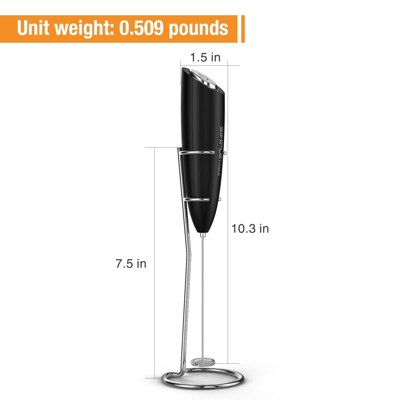 SIMPLETASTE Handheld Electric Milk Frother with Stainless Steel Whisk - Battery Powered Drink Mixer for Cappuccino, Latte, Coffee & Hot Chocolate - Perfect for Home, Office & Coffee Shops
