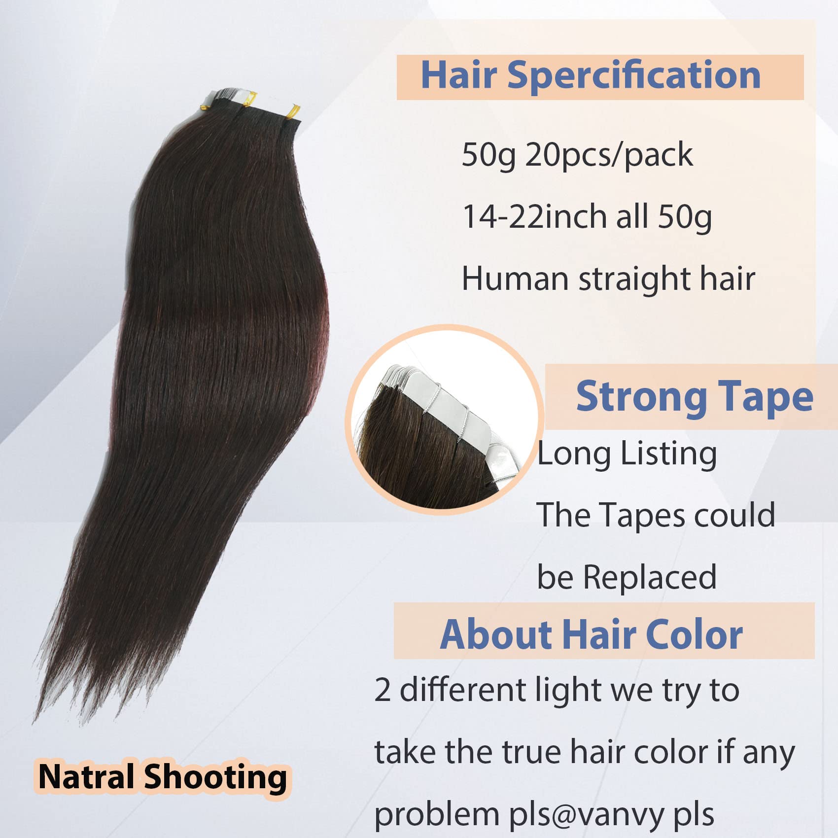 Dark Brown Remy Tape In Hair Extensions 20Pcs - Long Lasting for Styling