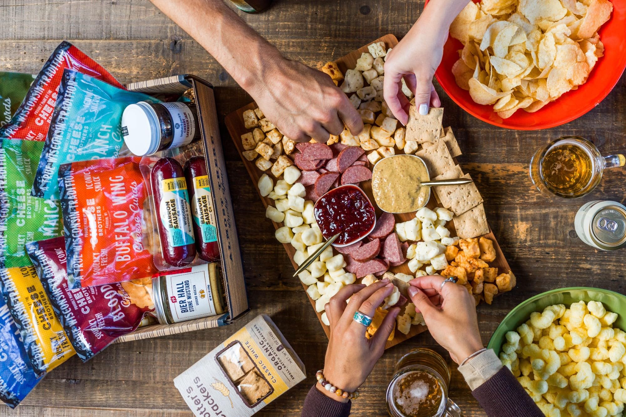 Cheese Bros Deluxe Charcuterie Gift Box | Wisconsin Fresh Cheese Curds, Mustard, Summer Sausage, Jam & Organic Crackers | Perfect for Parties, Gifts & Gourmet Snacking
