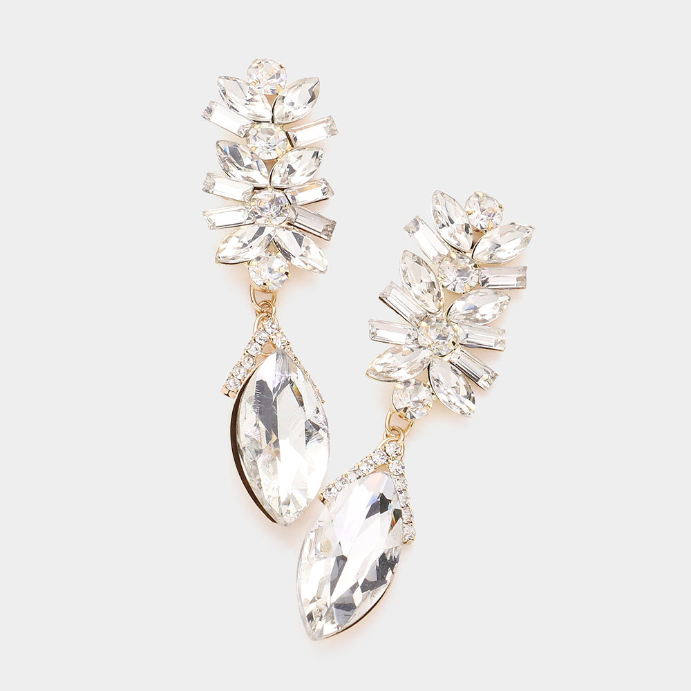 Elegant Clear Multi Stone Dangle Pageant Earrings in Gold for Prom, Wedding & Special Occasions | 584214 | Fashion Jewelry for Women