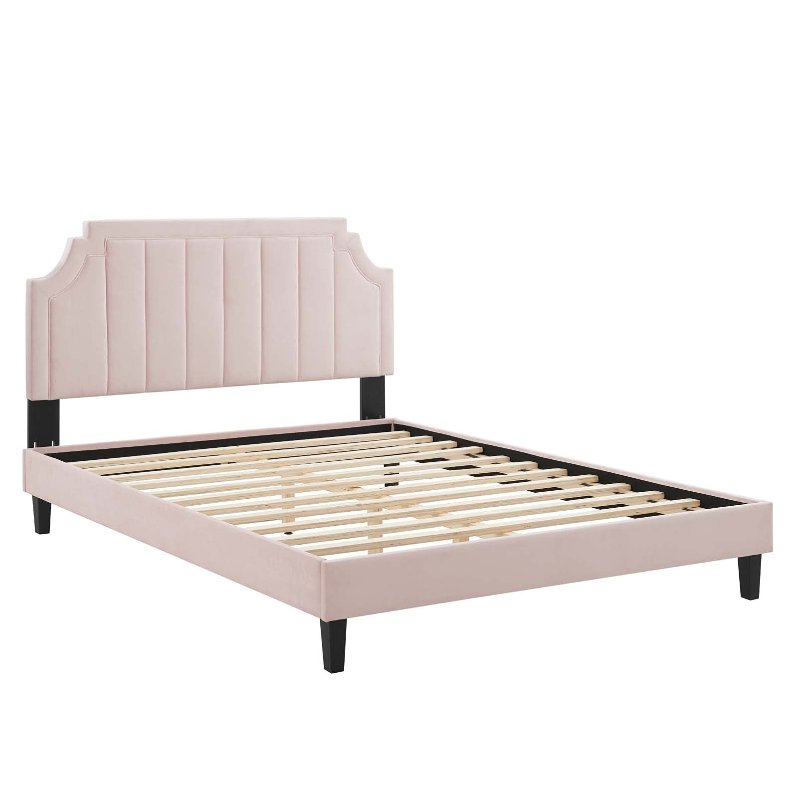 Modway Sienna Performance Velvet Queen Size Platform Bed Frame - Pink Velour Upholstered Bed with Wooden Slats & Sturdy Metal Legs | Perfect for Modern Bedrooms, Guest Rooms & Luxury Apartments