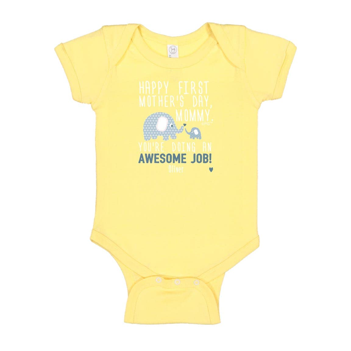 Personalized Baby Bodysuit - Cute Blue Elephant Design for First Mother's Day - Perfect Baby Shower Gift & New Mom Present