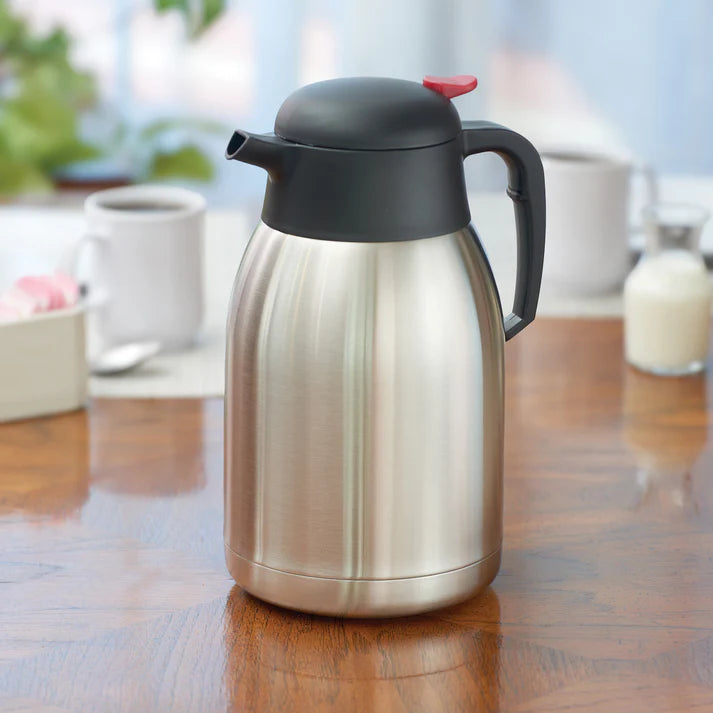 Winco 2 Liter Insulated Carafe - Double Wall Stainless Steel Coffee Thermos for Hot & Cold Beverages - Perfect for Office, Home, and Outdoor Use