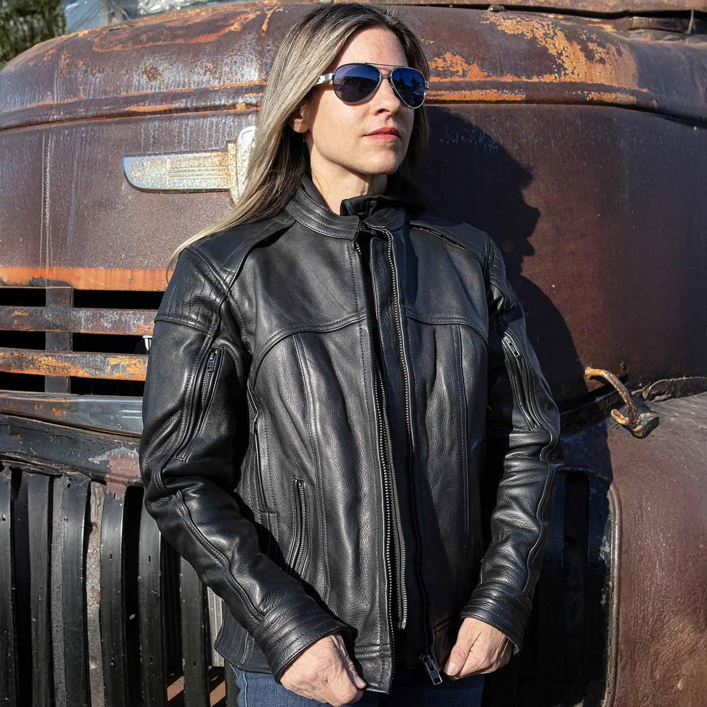 Milwaukee Leather Women's Vented Racer Jacket with Removable Hood - MLL2501 | Motorcycle Riding Jacket for Women | Perfect for Biking, Outdoor Adventures & Casual Wear