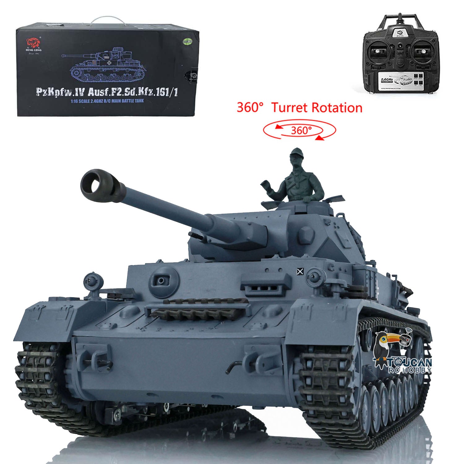 Henglong 1/16 Scale 7.0 Radio Control Tank 3859 - German Panzer IV F2 RC Model with 360° Rotating Turret, Steel Gearbox & Infrared Battle System - Perfect for Military Enthusiasts, Collectors and RC Hobbyists