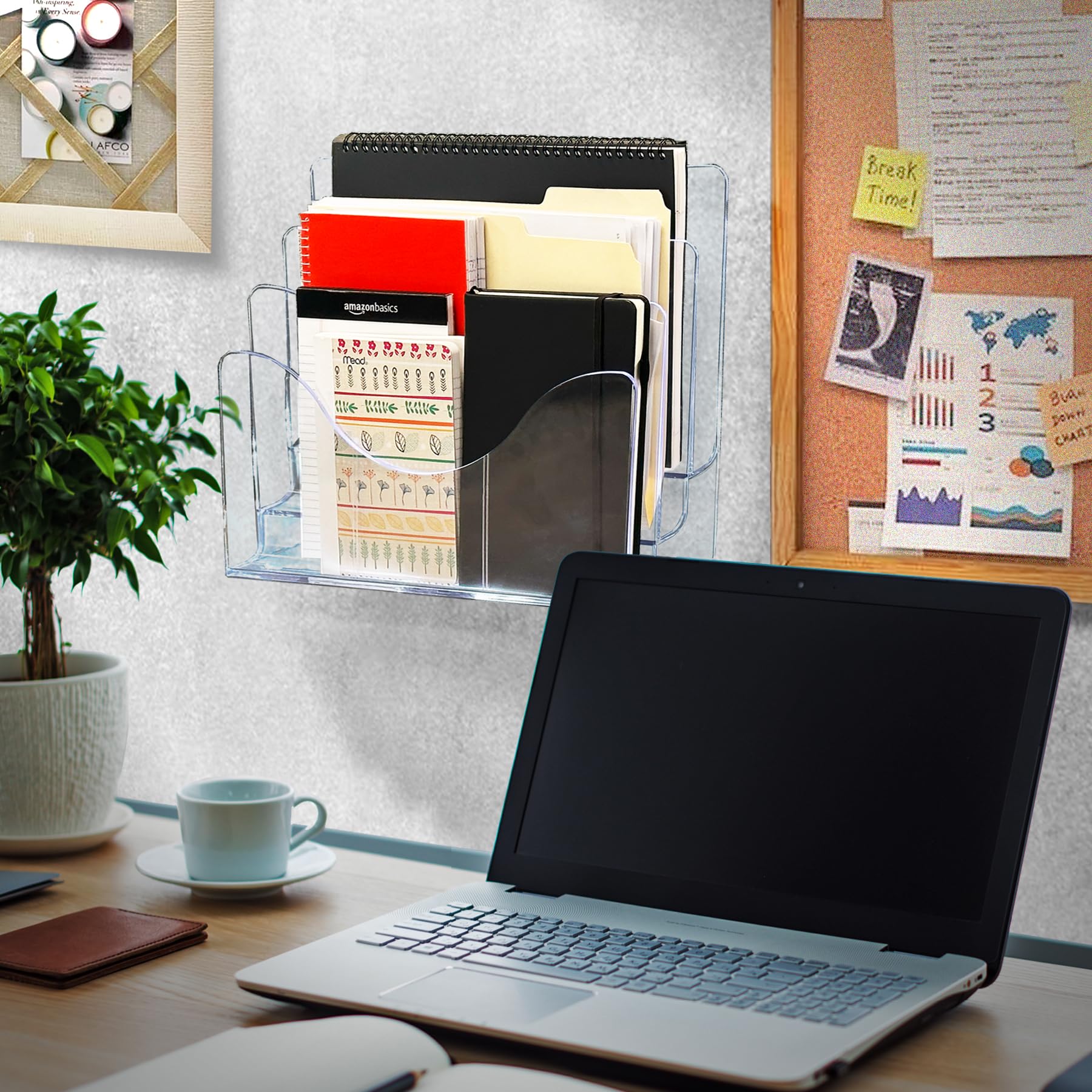 Azar Displays 250099 Clear Acrylic 3-Tier Desktop File Organizer with Dividers - Brochure Holder, Wall Mountable Document Display Stand for Office, Home, or Retail Use