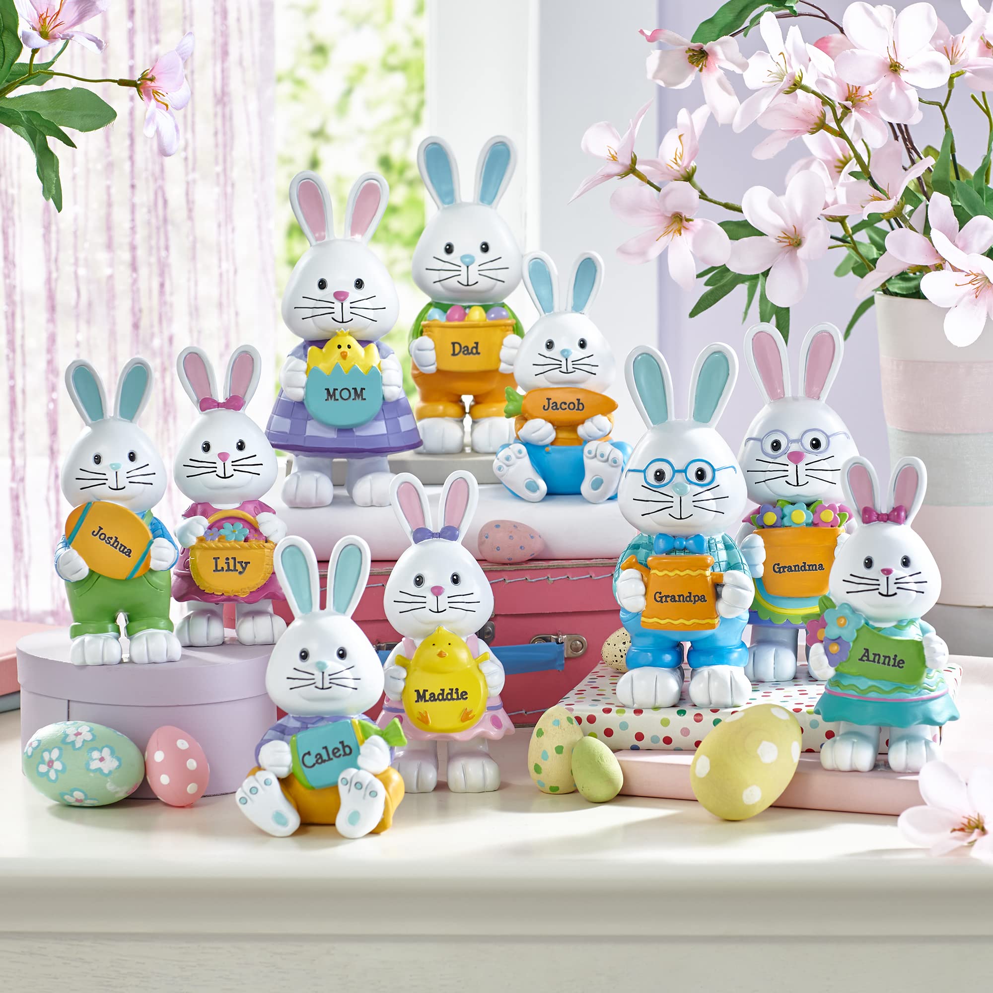 Personalized Easter Bunny Family Resin Figurine - Custom Easter Home Decor for Kids - Perfect for Easter Basket Gifts, Spring Home Decoration & Family Keepsakes