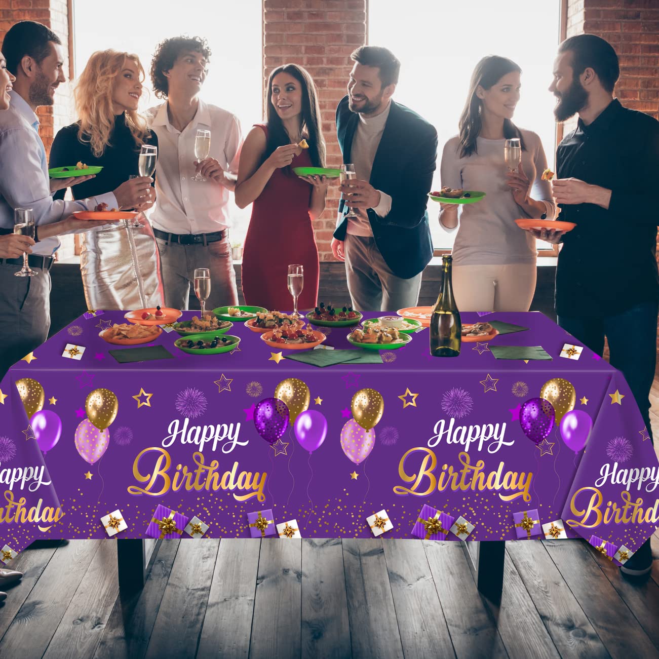 3-Pack Purple & Gold Happy Birthday Tablecloths - 43x70 Inch Disposable Plastic Rectangular Table Covers for Girls & Women | Birthday Party Decorations, Supplies | Perfect for Indoor/Outdoor Celebrations, Baby Showers & Special Events