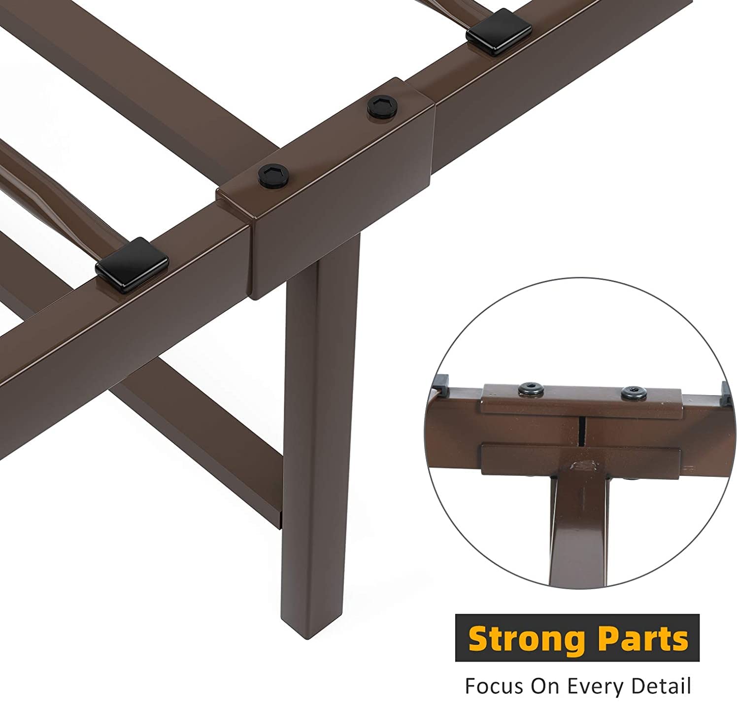 Queen Metal Bed Frame with Headboard & Footboard - Sturdy Steel Farmhouse Bedframe, No Box Spring Needed, Under Bed Storage - Perfect for Kids' Rooms, Guest Bedrooms & Small Spaces (Brown)