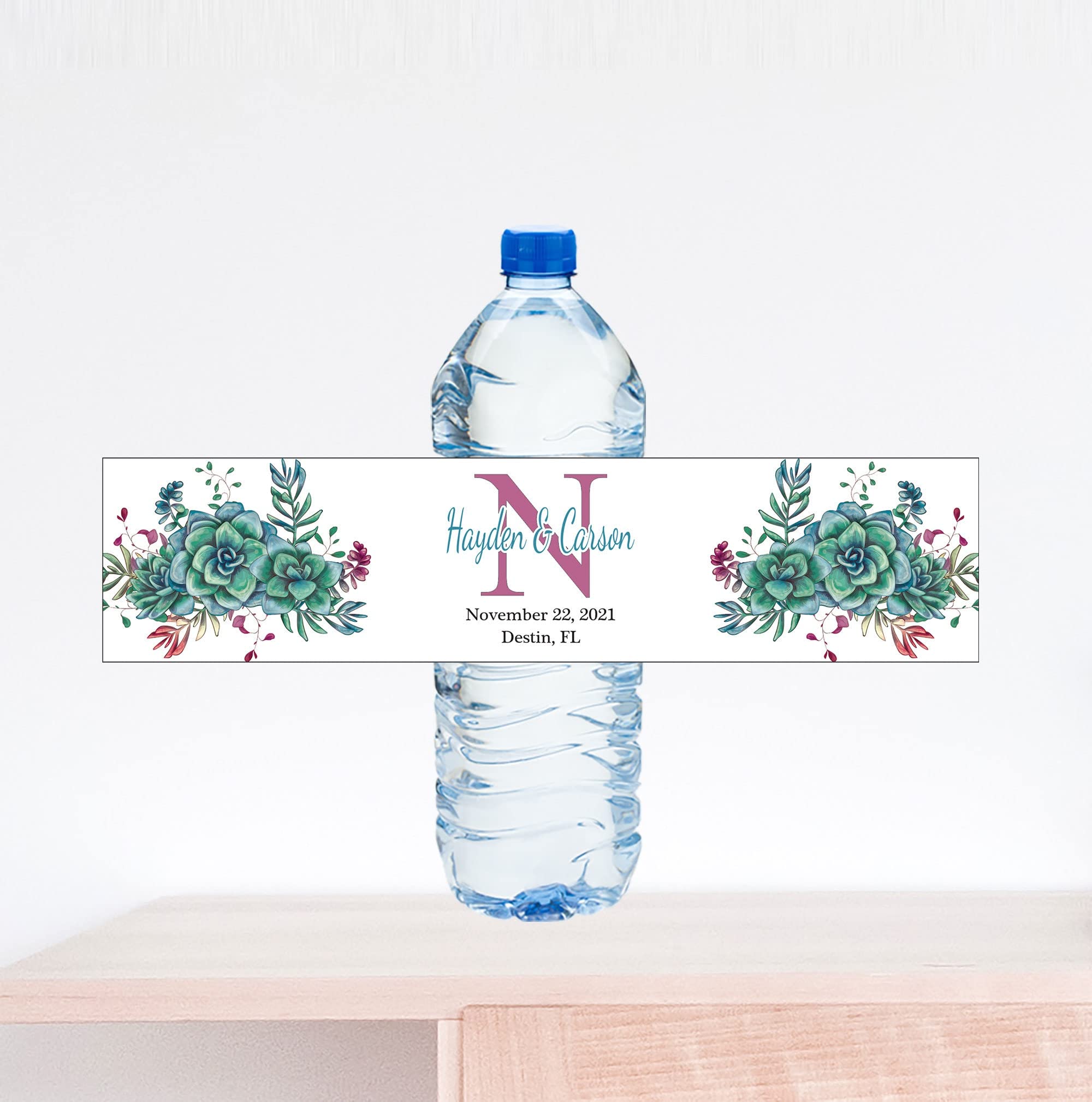 Personalized Succulent Wedding Water Bottle Labels - Custom Name & Date - Perfect for Rustic Wedding Favors, Bridal Showers & Party Decorations