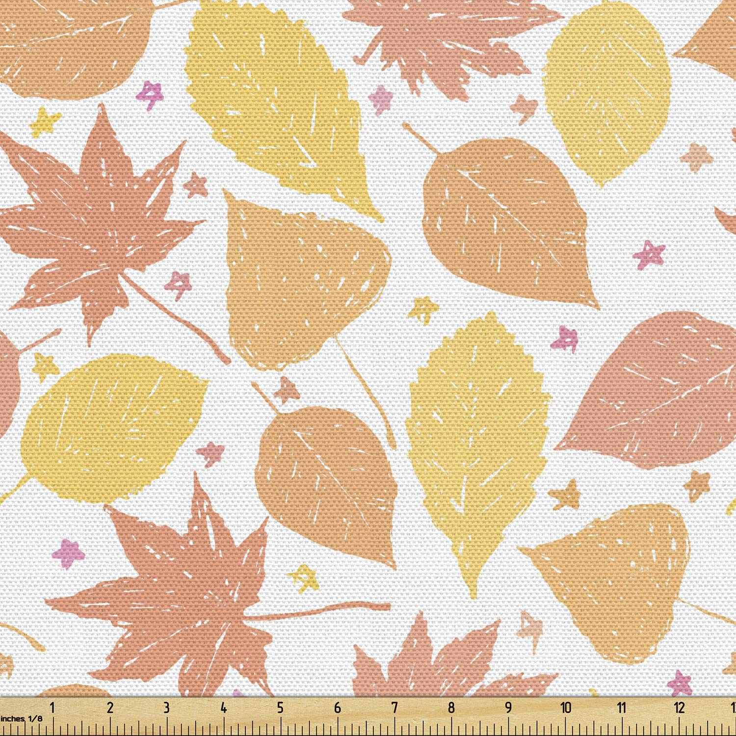 Ambesonne Autumn Leaves Fabric - 5 Yards, Coral Yellow for Upholstery & Home Decor