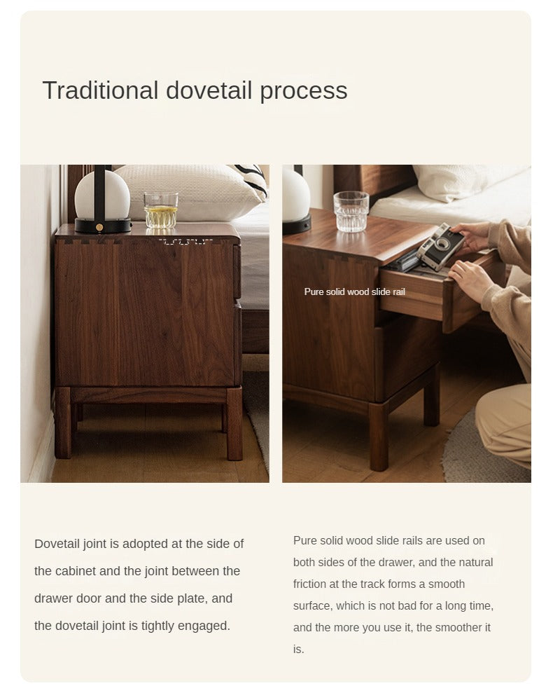 Premium Black Walnut & Ash Solid Wood Nightstand - Stylish Bedside Storage Table for Bedroom, Living Room, or Office