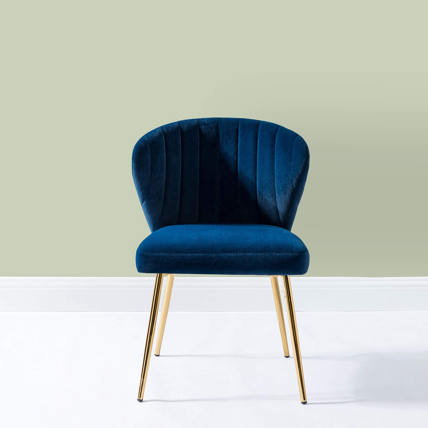 Modern Velvet Dining Chair with Golden Metal Legs - Navy Blue Tufted Accent Chair for Living Room, Kitchen, Bedroom & Beauty Salon - Comfortable Small Upholstered Side Chair for Home & Office Use