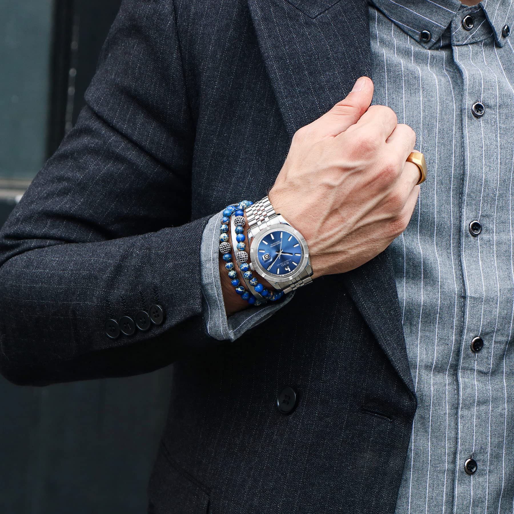 BUREI Men's Automatic Self-Winding Mechanical Watch - Luxury Business Stainless Steel Waterproof Wristwatch for Men - Perfect for Office, Formal Events & Everyday Wear