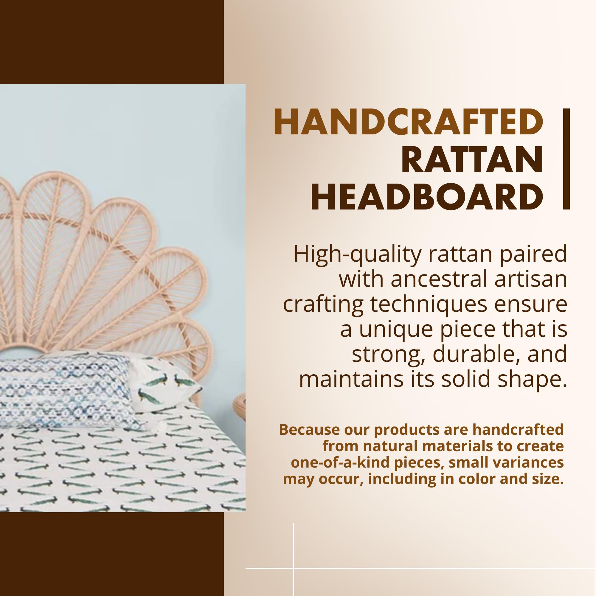 KOUBOO Petal Rattan Twin Headboard - Natural Bohemian Bedroom Furniture for Tropical Decor | Perfect for Guest Rooms, Beach Houses & Boho Chic Bedrooms