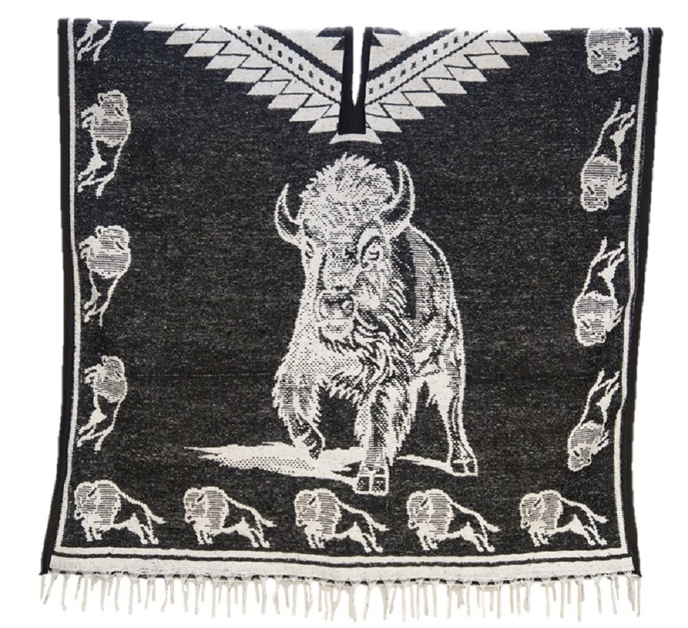 Sharpshooter Brand Sun Dance Tatanka Ska Buffalo Robe Hand Woven Poncho - Native American Style Wool Blanket for Outdoor Camping, Festivals & Cozy Home Decor