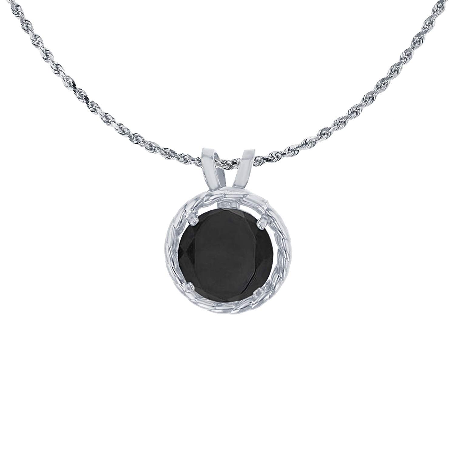10K White Gold 6mm Round Rope Chain Necklace with Rabbit Ear Frame - 18