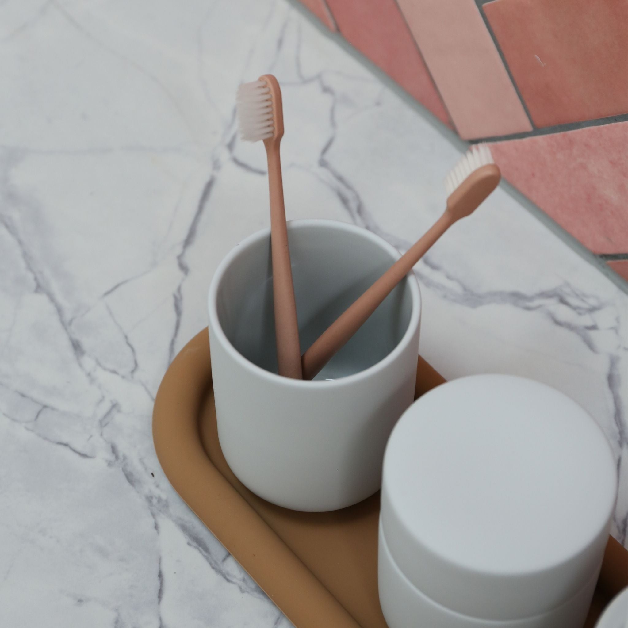 ZONE DENMARK Ume Tumbler & Toothbrush Holder - Soft Grey Bathroom Organizer for Countertop Storage | Perfect for Modern Bathrooms, Vanities, and Guest Suites