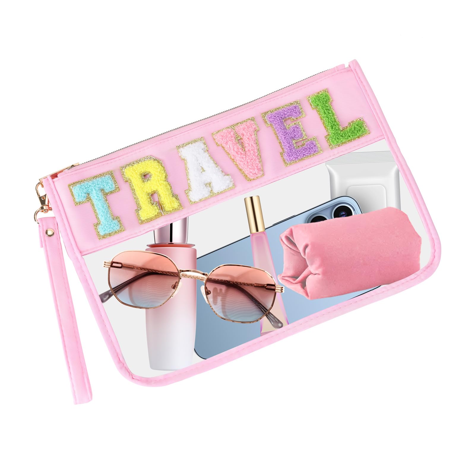 Waterproof Clear Zipper Toiletry Bag for Women - Travel Makeup Organizer & Snack Storage Pouch - Gym, Beach Essentials - Pink Travel Cosmetic Case (Perfect for Vacation, Camping & Daily Use)