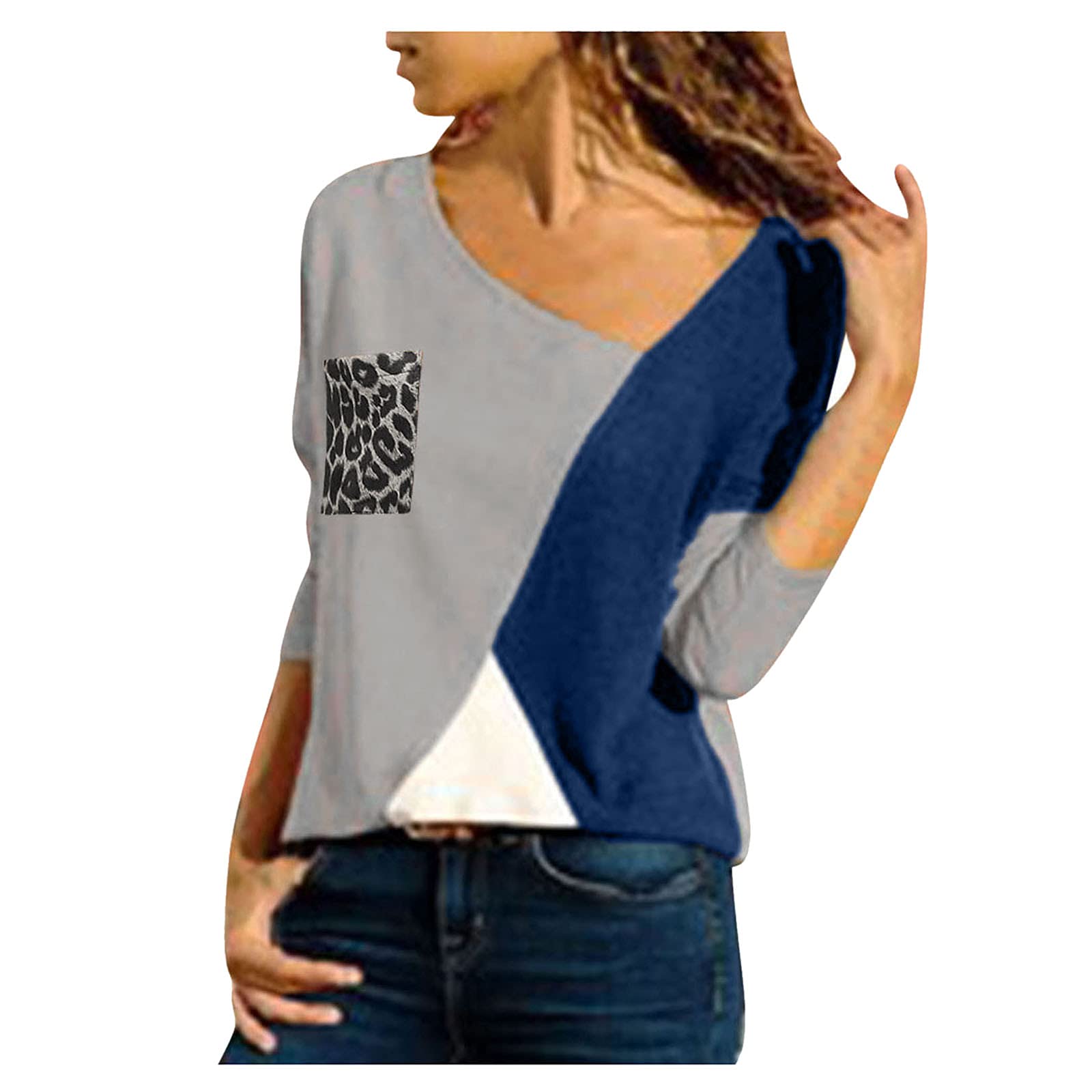Women's Leopard Print V-Neck Pullover Hoodie - Fashion Long Sleeve Blouse with Contrast Color | Casual Wear, Street Style & Winter Outfits