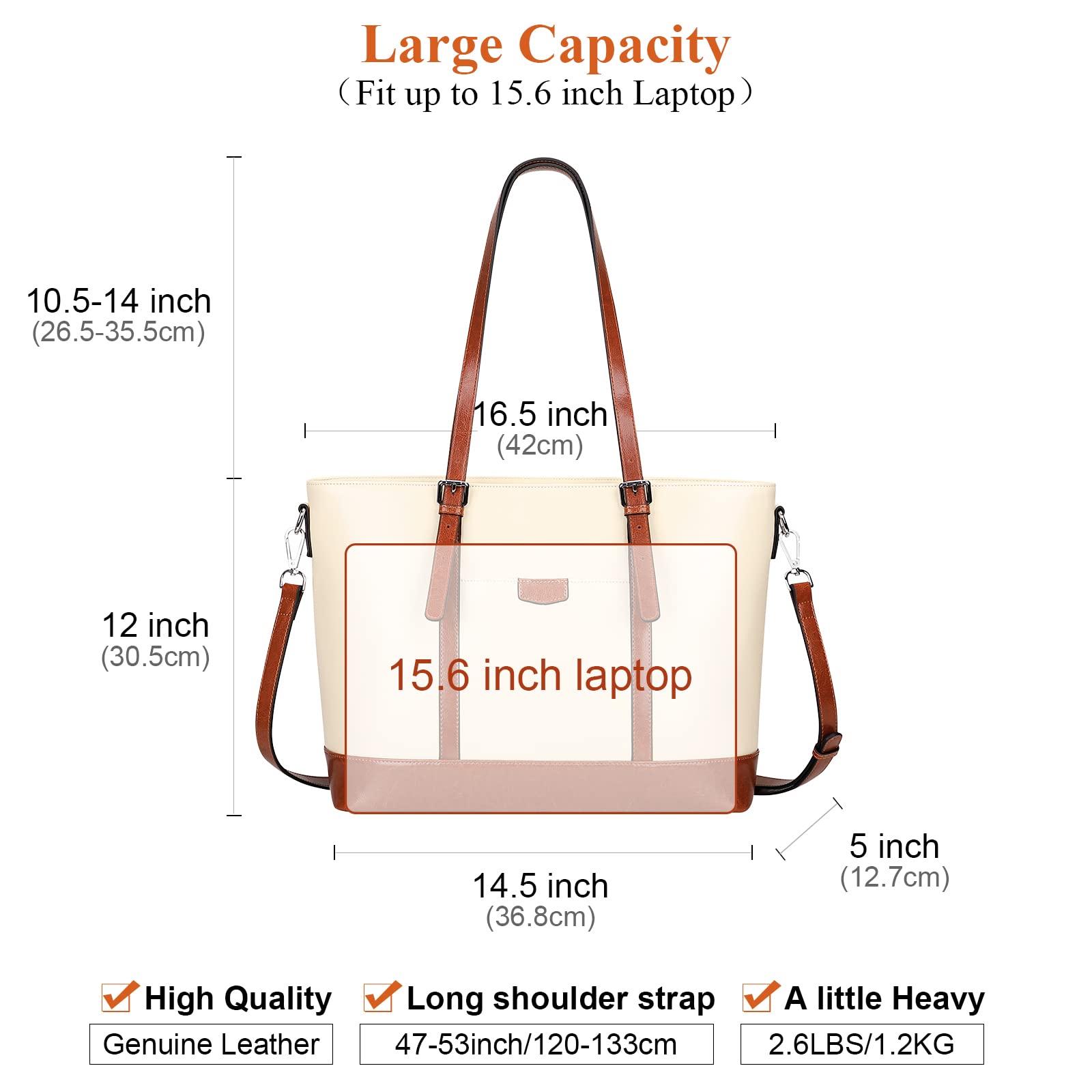 Genuine Leather Tote Bag for Women - Large Work Shoulder Purse Handbag - Perfect for Office, Travel & Everyday Use