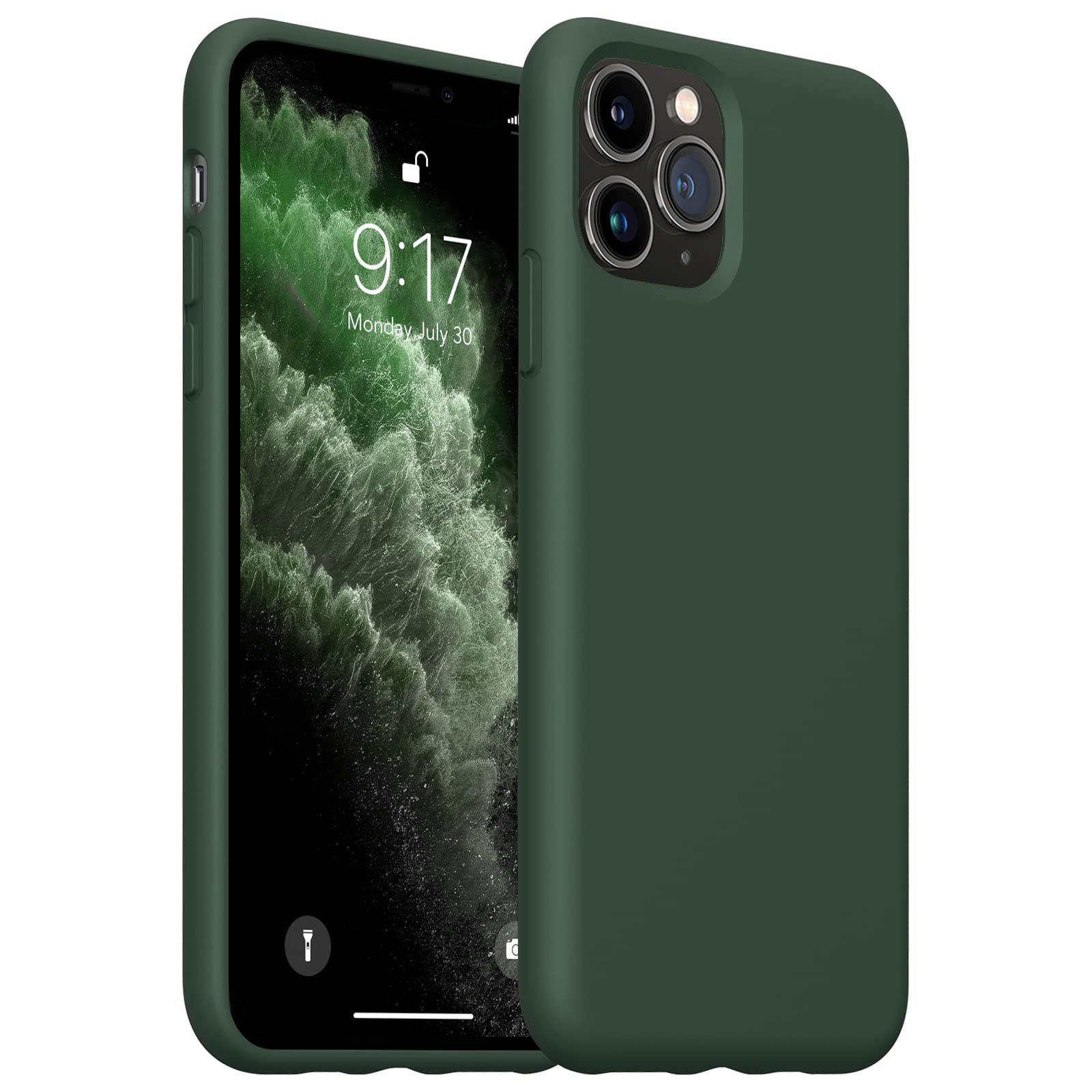 OuXul Slim Liquid Silicone Case for iPhone 11 Pro Max (6.5 Inch) - Full Body Protection with Microfiber Lining | Shockproof & Scratch Resistant Cover | Pine Green | Perfect for Daily Use, Travel & Outdoor Activities