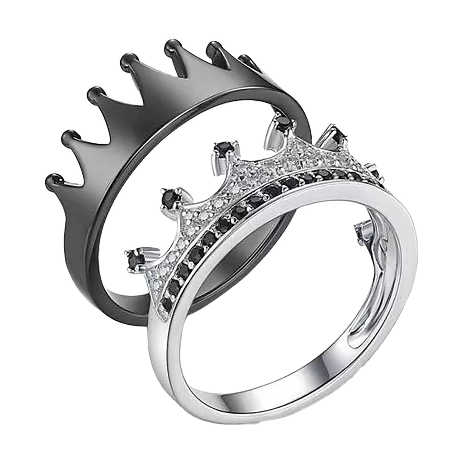 Exquisite Crown Couple Rings Set - Two-Tone Diamond Anxiety Rings for Women & Men (Sizes 6-11) - Perfect for Anniversaries, Weddings & Romantic Gifts