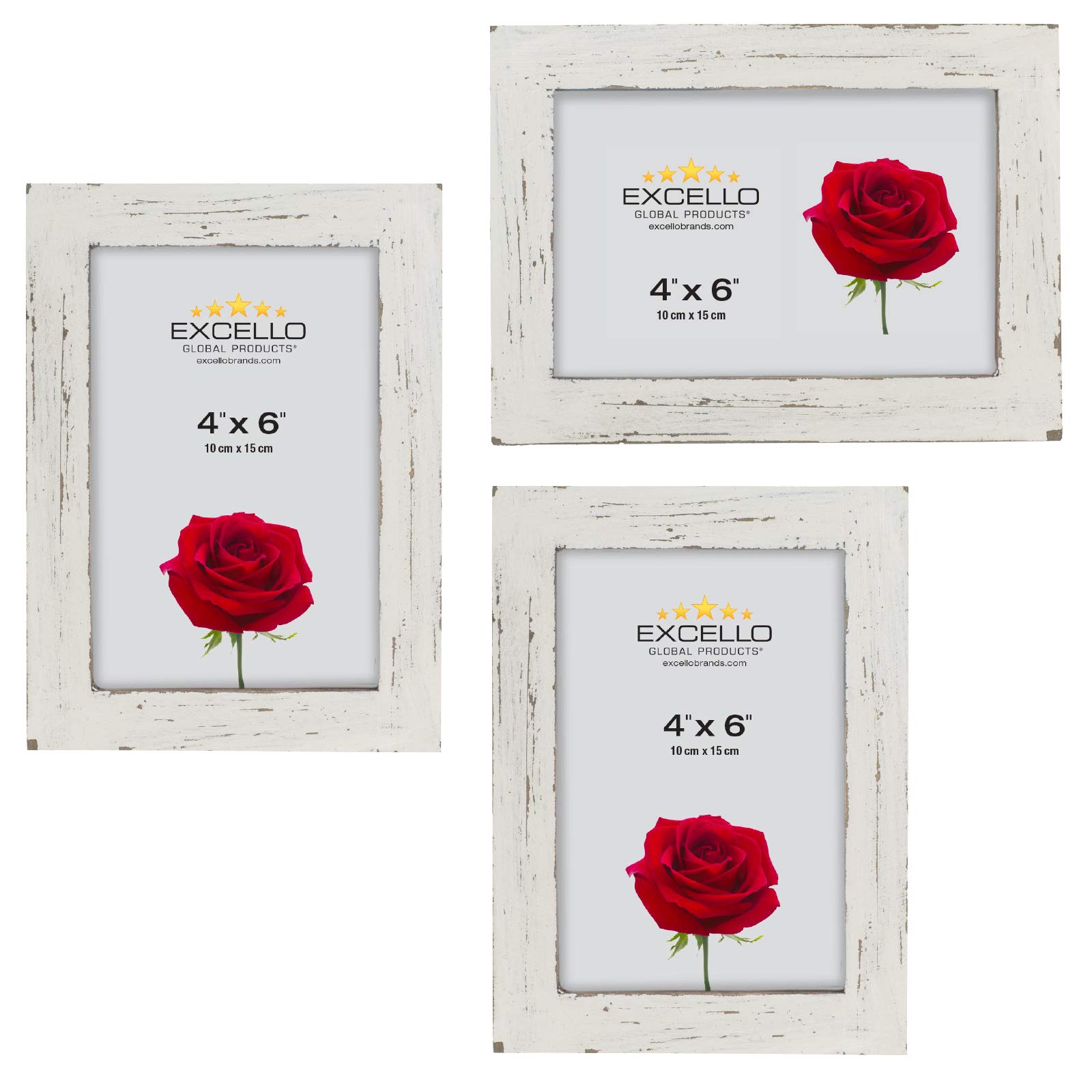 Rustic Torched Wood Picture Frames Set of 3 - 4x6 Inch Photo Frames for Wall or Tabletop Display - Shabby Chic, Driftwood, Barnwood, Farmhouse Style - Reclaimed Wood White Frame for Home Decor, Living Room, Bedroom, Office