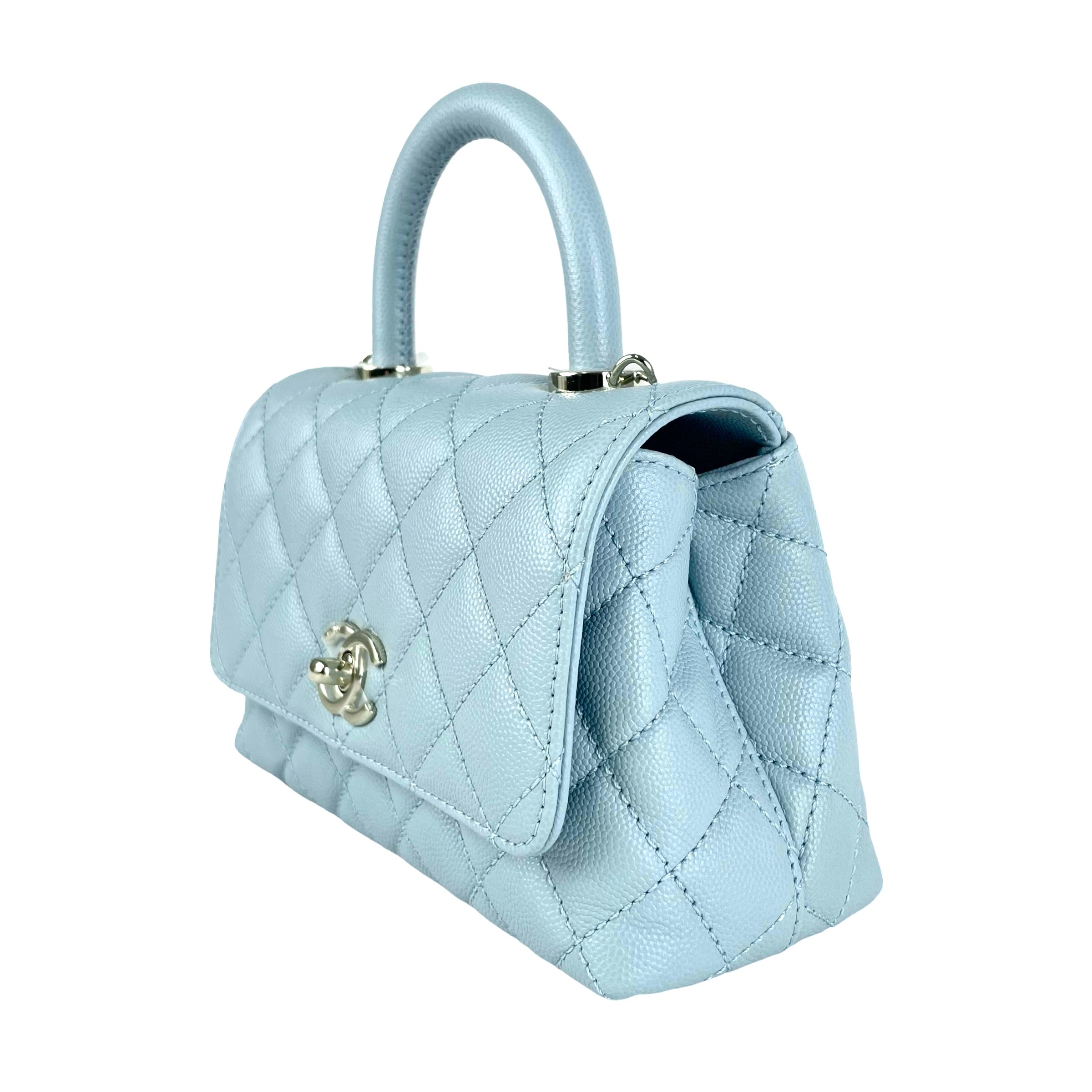 Chanel Mini Coco Handle Bag in Light Blue - Luxury Crossbody Shoulder Bag for Women, Perfect for Parties, Dates & Everyday Use