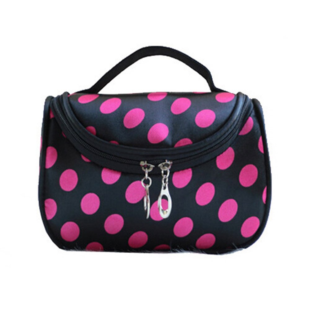 PANYTOW Cute Polka Dot Cosmetic Bag for Women & Girls - Waterproof Travel Makeup Organizer Toiletry Pouch (Classic Black) - Perfect for Travel, Gym, Beach & Daily Use