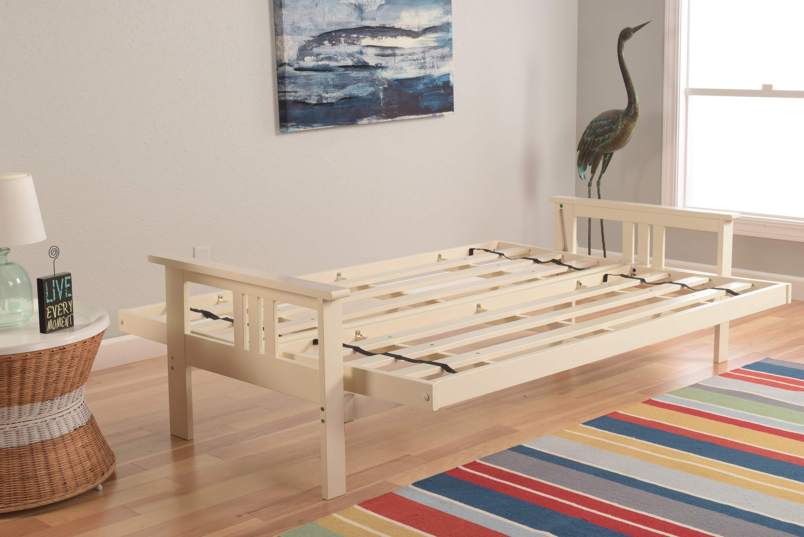 Kodiak Furniture Monterey Futon Frame - No Drawers - Antique White Finish | Space-Saving Sofa Bed for Small Apartments, Guest Rooms & Dorm Living