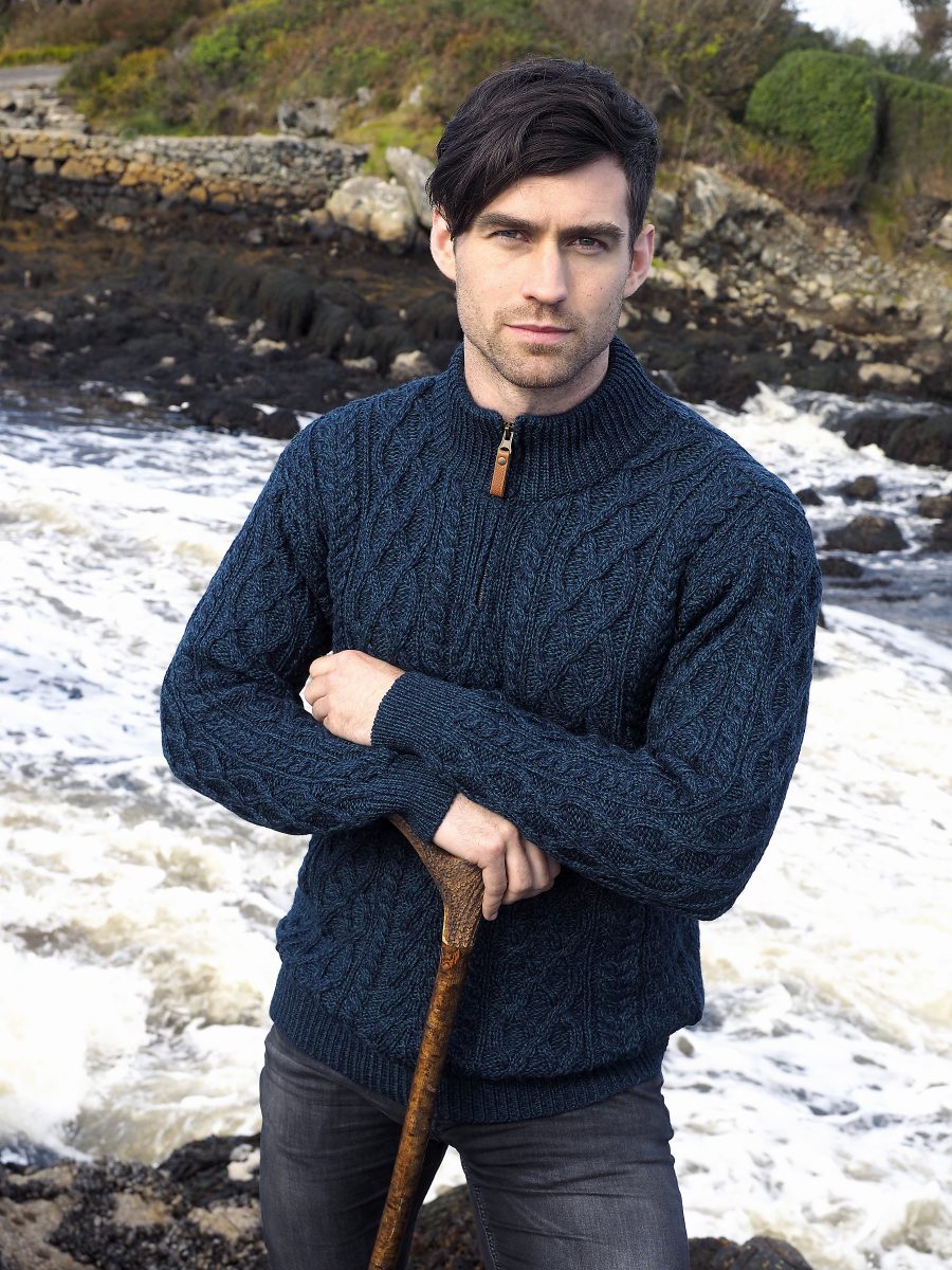 Men's Quarter Zip Aran Sweater - Soft Wool Pullover with 3 Color Options | Warm & Cozy for Outdoor Activities, Casual Wear & Layering
