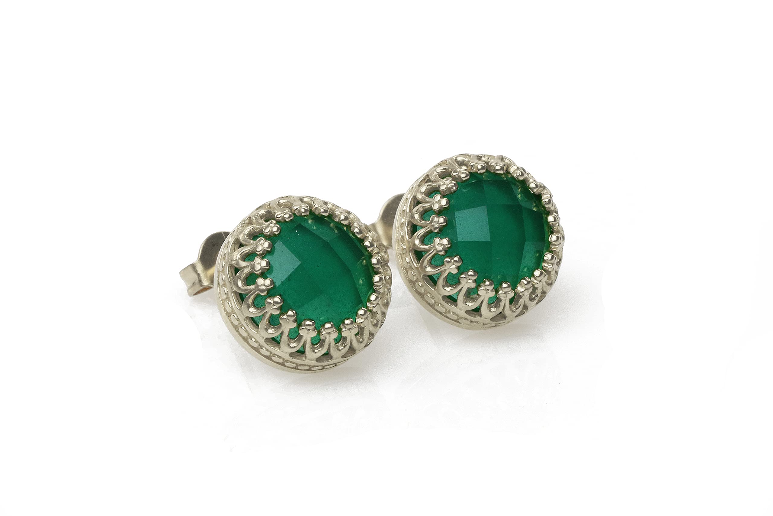 Handmade Green Onyx Gemstone Silver Post Earrings for Women - Faceted Anemone Jewelry for Birthdays, Weddings & Everyday Wear - Elegant Gift Box Included | Perfect for Office, Parties & Special Occasions