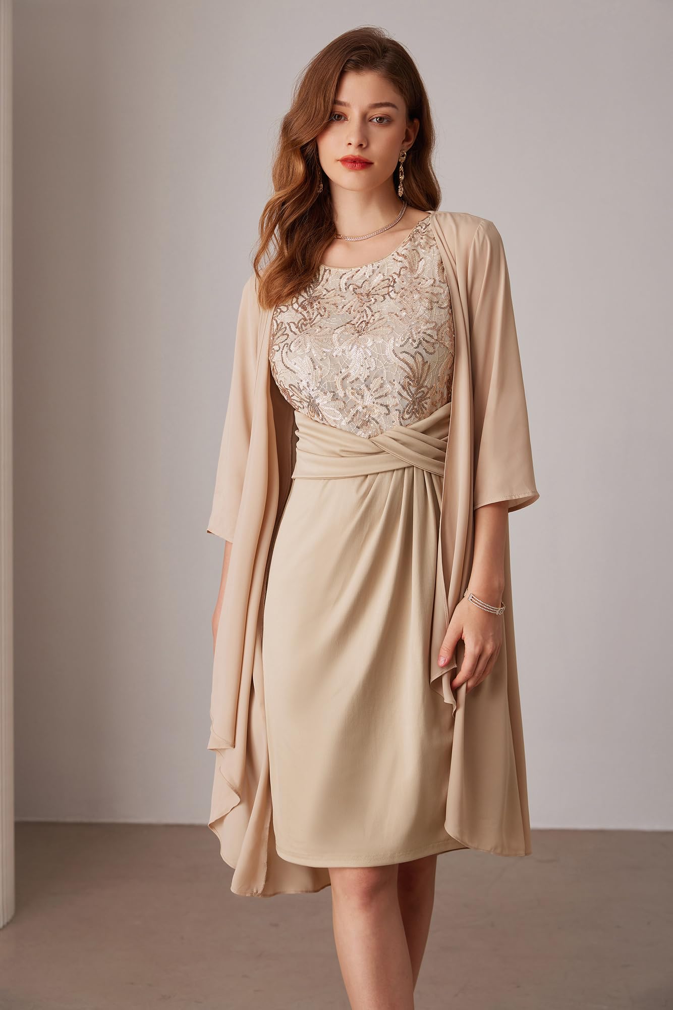 GRACE KARIN Women's Sequin Two Piece Dress Set with Jacket - Mother of The Bride & Wedding Guest Formal Outfit for Special Occasions, Parties & Evening Events