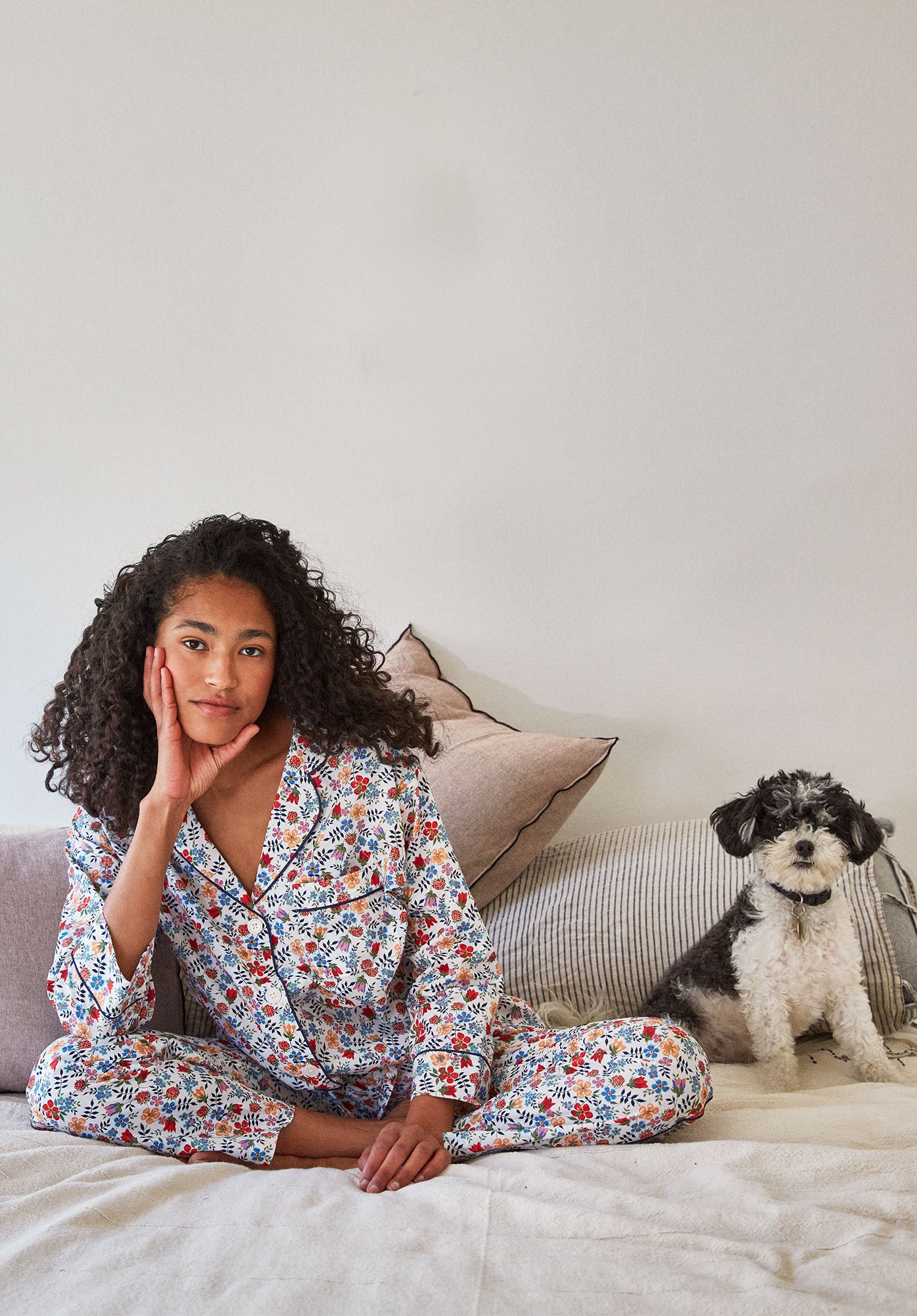 Liberty Edenham Floral White Pajama Set for Women - Soft Cotton Sleepwear with Short Sleeve Top & Pants - Perfect for Lounging, Sleepovers, and Relaxing at Home