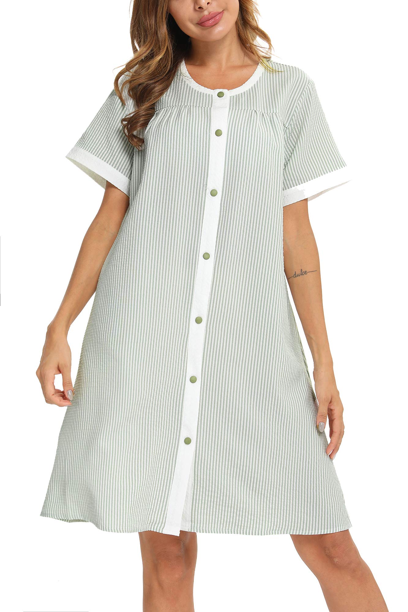 YOZLY Women's Short Sleeve House Dress - Casual Duster Robe with Pockets | Perfect for Lounging, Maternity Wear & Nightgown