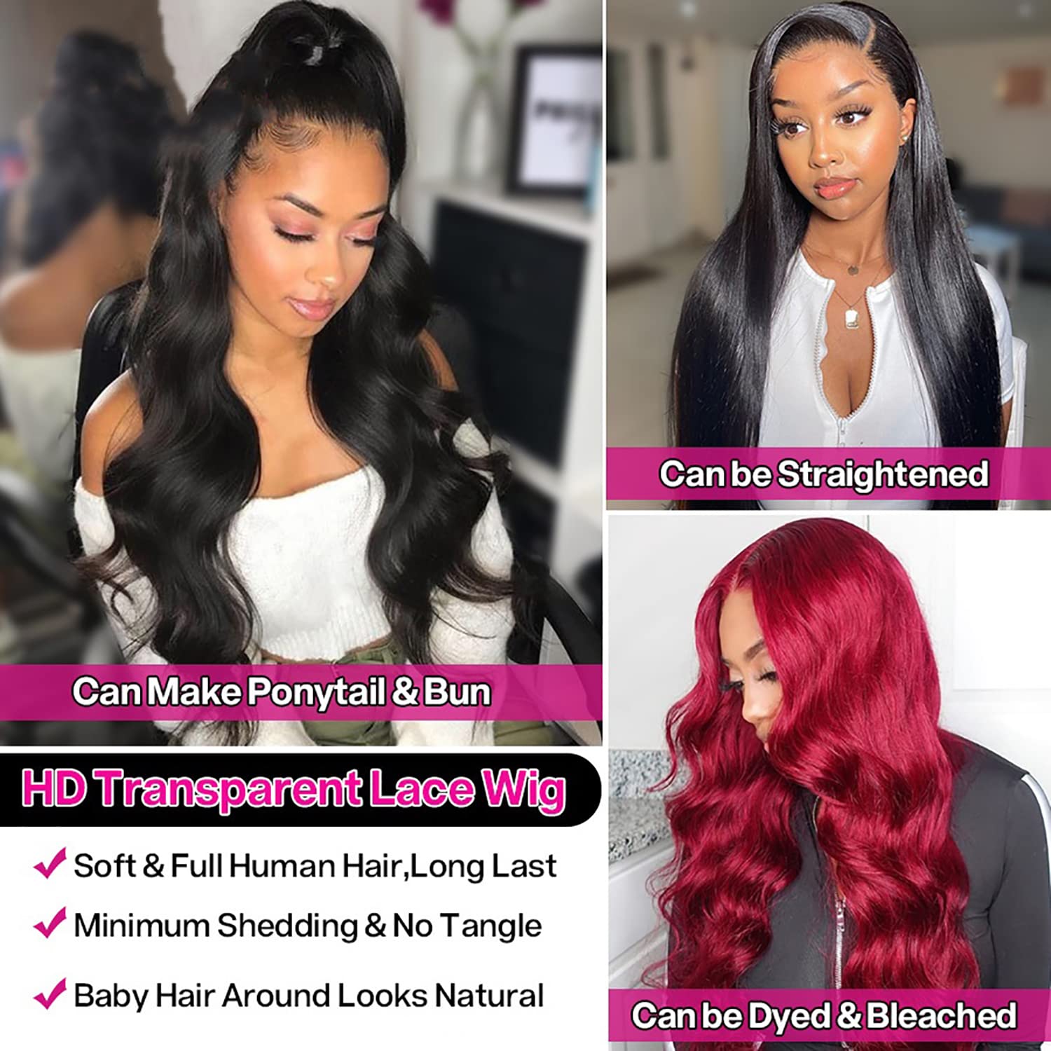 30 Inch 13x4 Lace Front Wig Human Hair - Body Wave 180% Density Transparent HD Lace Pre-Plucked with Baby Hair | Natural Looking Wigs for Black Women | Perfect for Daily Wear, Parties & Special Occasions