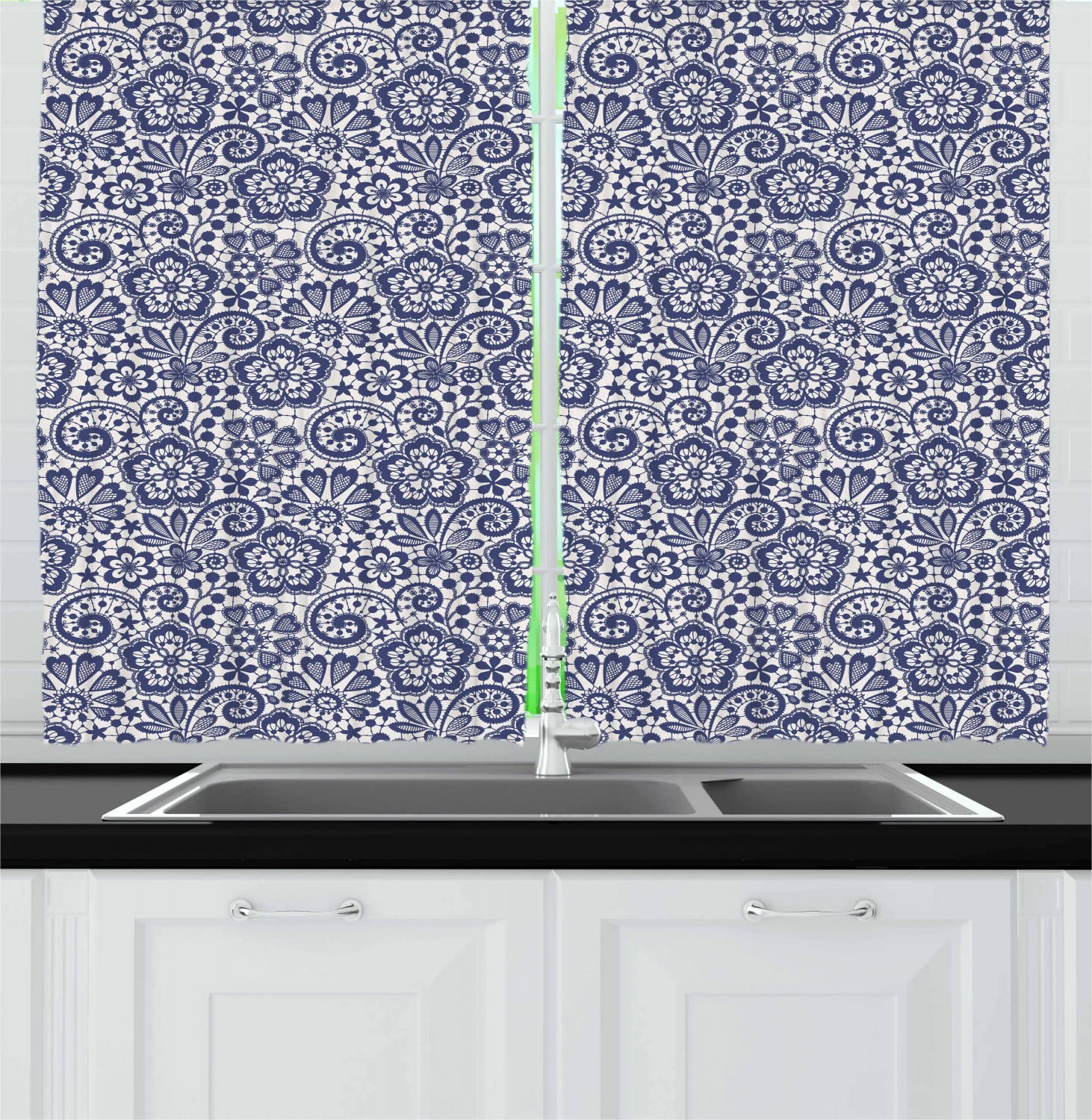 Ambesonne Victorian Long Kitchen Curtains - Lace Style Needlecraft Motifs Gothic Ornament Drapes, 55