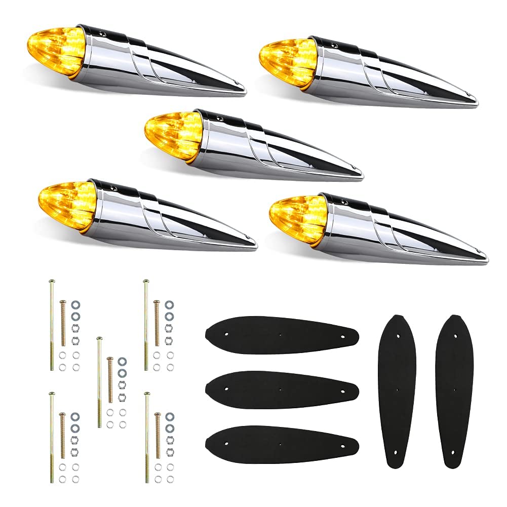 5PCS 17 LED Cab Marker Lights - Waterproof Amber Roof Running Lights for Heavy Duty Trucks (Kenworth, Peterbilt, Freightliner, Mack) - Durable Yellow Lens for Enhanced Visibility in Fog & Night Driving