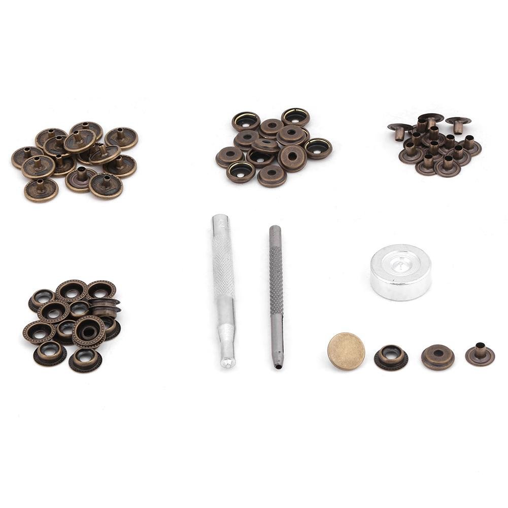 15-Piece Leather Snap Fastener Kit - Metal Press Studs & Button Tool for Clothing, Fabric, Leather Sewing - DIY Crafting Supplies (Bronze) | Perfect for Jackets, Bags, DIY Projects & Garment Repair