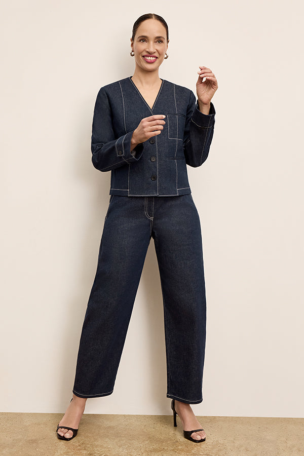Bari Barrel Leg Stretch Denim Jeans for Women - Midnight Wash - Comfortable High Waist Skinny Jeans for Casual Wear & Night Out