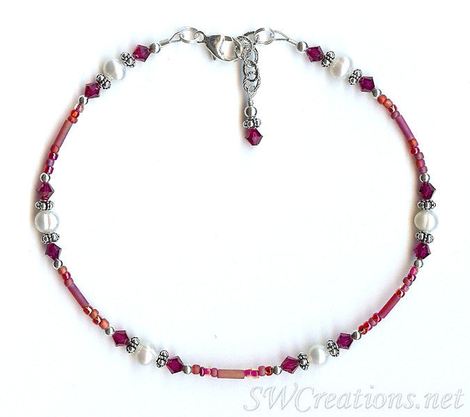 Ruby Pearl Crystal Beaded Anklet - Elegant Adjustable Ankle Bracelet for Women | Perfect for Beach, Wedding & Boho Fashion Accessories