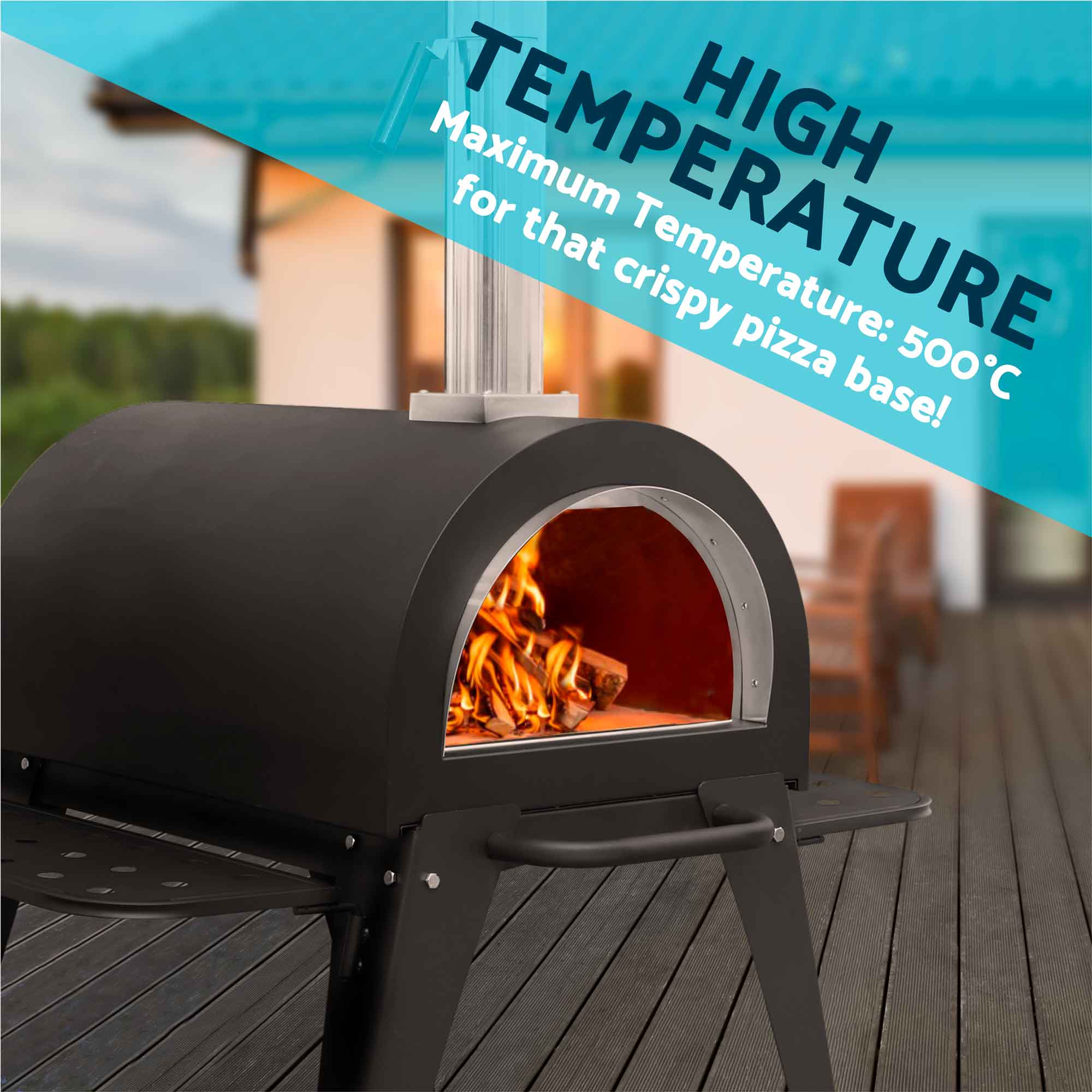 Premium Freestanding Outdoor Wood Fired Pizza Oven & Smoker with Side Shelves & Stand - Portable Backyard Cooking for Pizza, BBQ, Grilling & Smoking - Perfect for Patio, Garden & Camping DG103