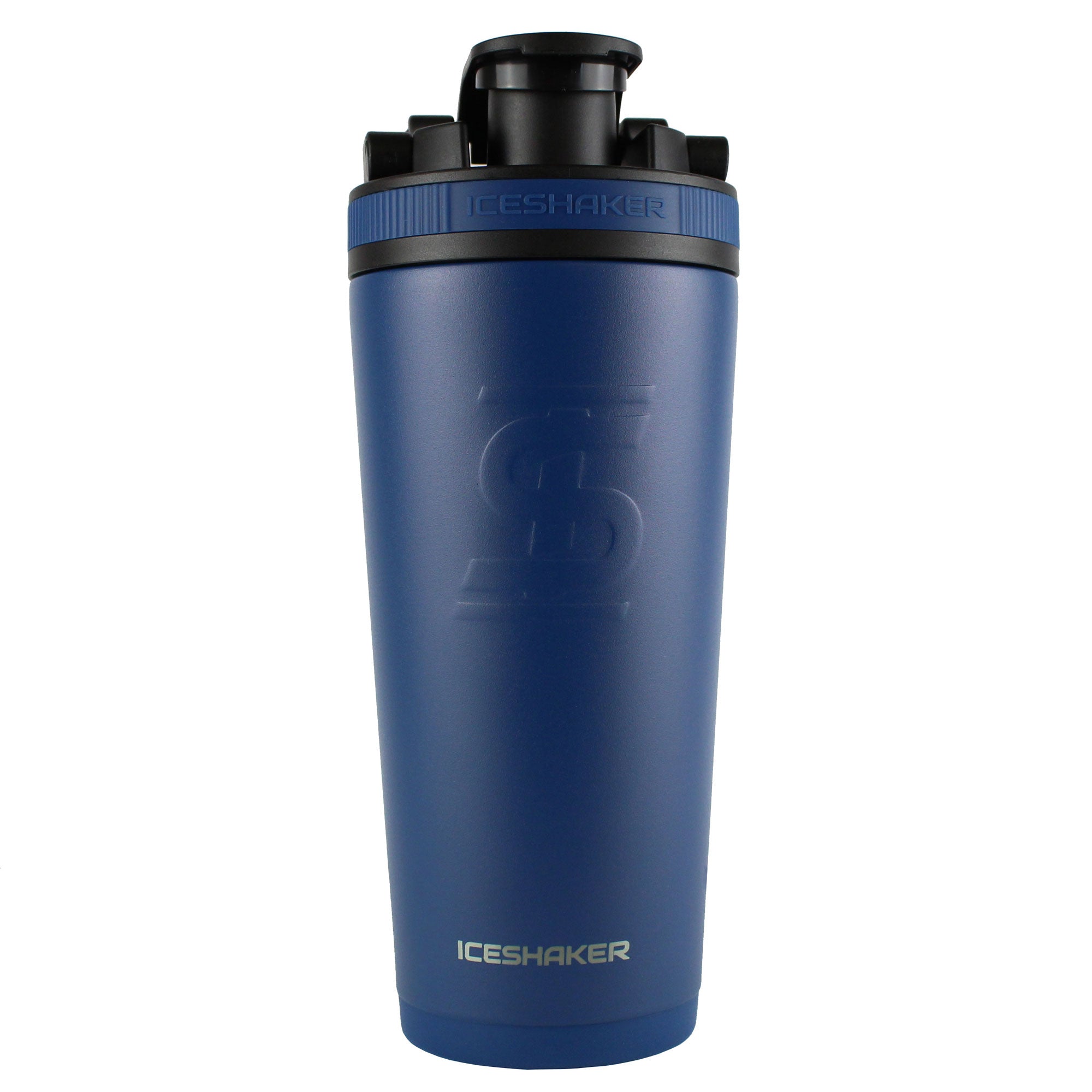 26oz Navy Blue Ice Shaker Bottle - Leak Proof Workout Water Bottle with Time Marker for Gym, Running & Fitness Training - BPA Free Sports Shaker Cup for Protein Drinks & Cold Beverages