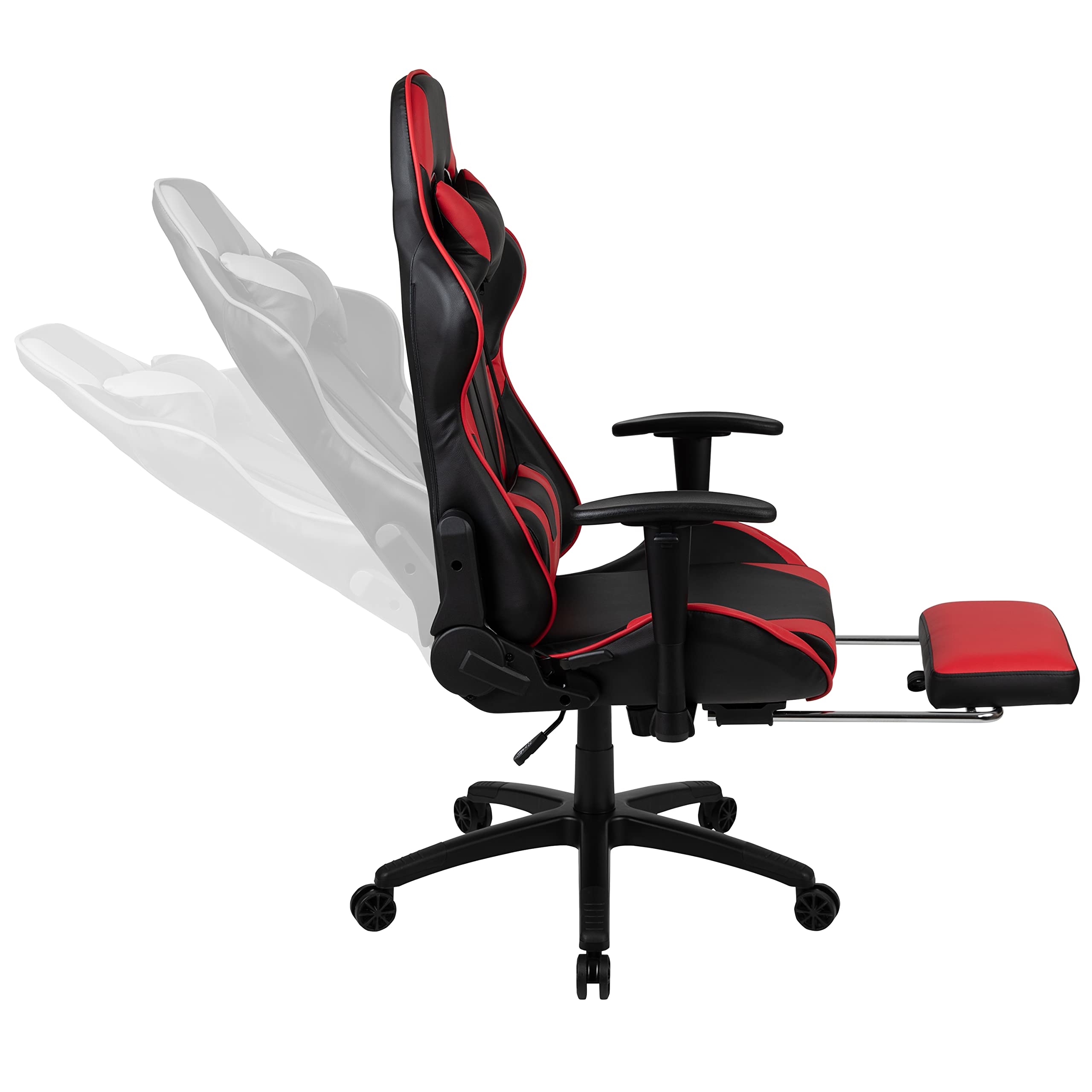 Ergonomic Gaming Desk & Reclining Gaming Chair Set with Red Footrest - Includes Cup Holder, Headphone Hook, Removable Mouse Pad & Cable Management System - Perfect for PC Gamers & Home Office Setup