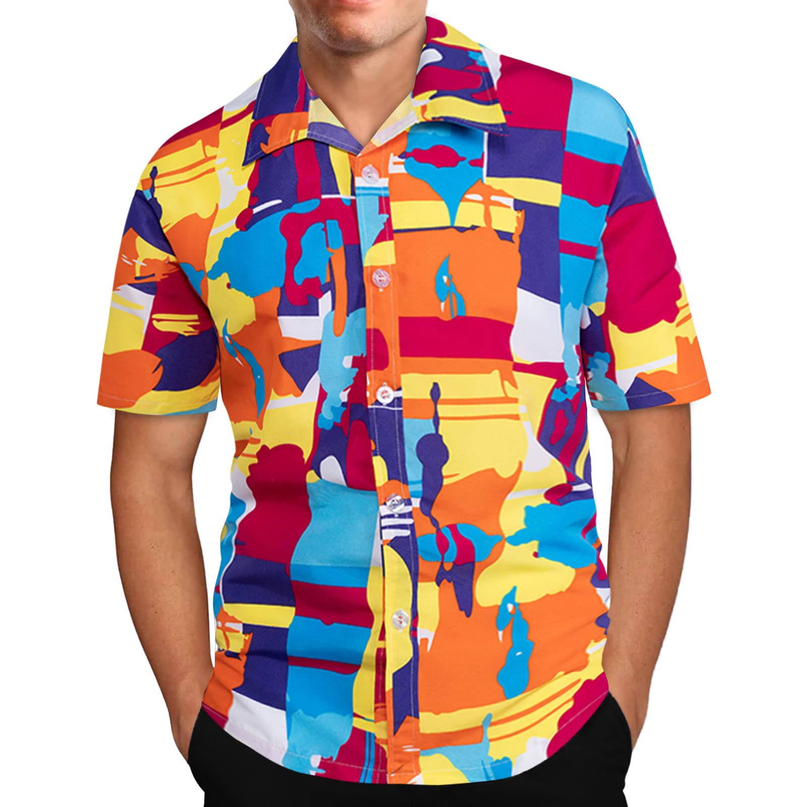Men's Casual Short Sleeve Printed Shirt - Loose Fit Spring Collar Button Down Blouse for Everyday Wear | Perfect for Office, Dating & Weekend Outings
