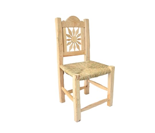 Handmade Mexican Wooden Chair Set of 2 - Natural Palm or Tule Sol Fiber Woven - Artisan Crafted in Jalisco - Perfect for Restaurant, Home, Bar, Hotel, Garden, Coffee Shop, Tequila Lounge - Rustic Dining & Outdoor Seating Decor