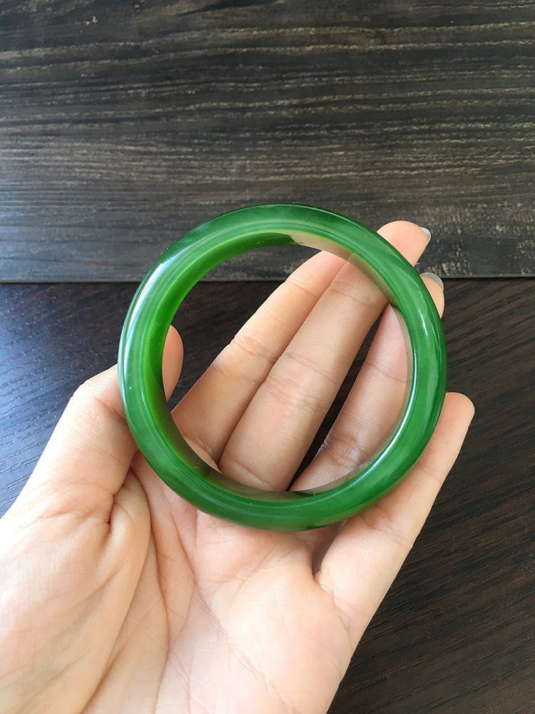 Natural Jade Bangle Bracelet - 57.3mm Inner Diameter Nephrite Jade Bangle (NBE009) - Perfect for Meditation, Yoga & Spiritual Healing Jewelry