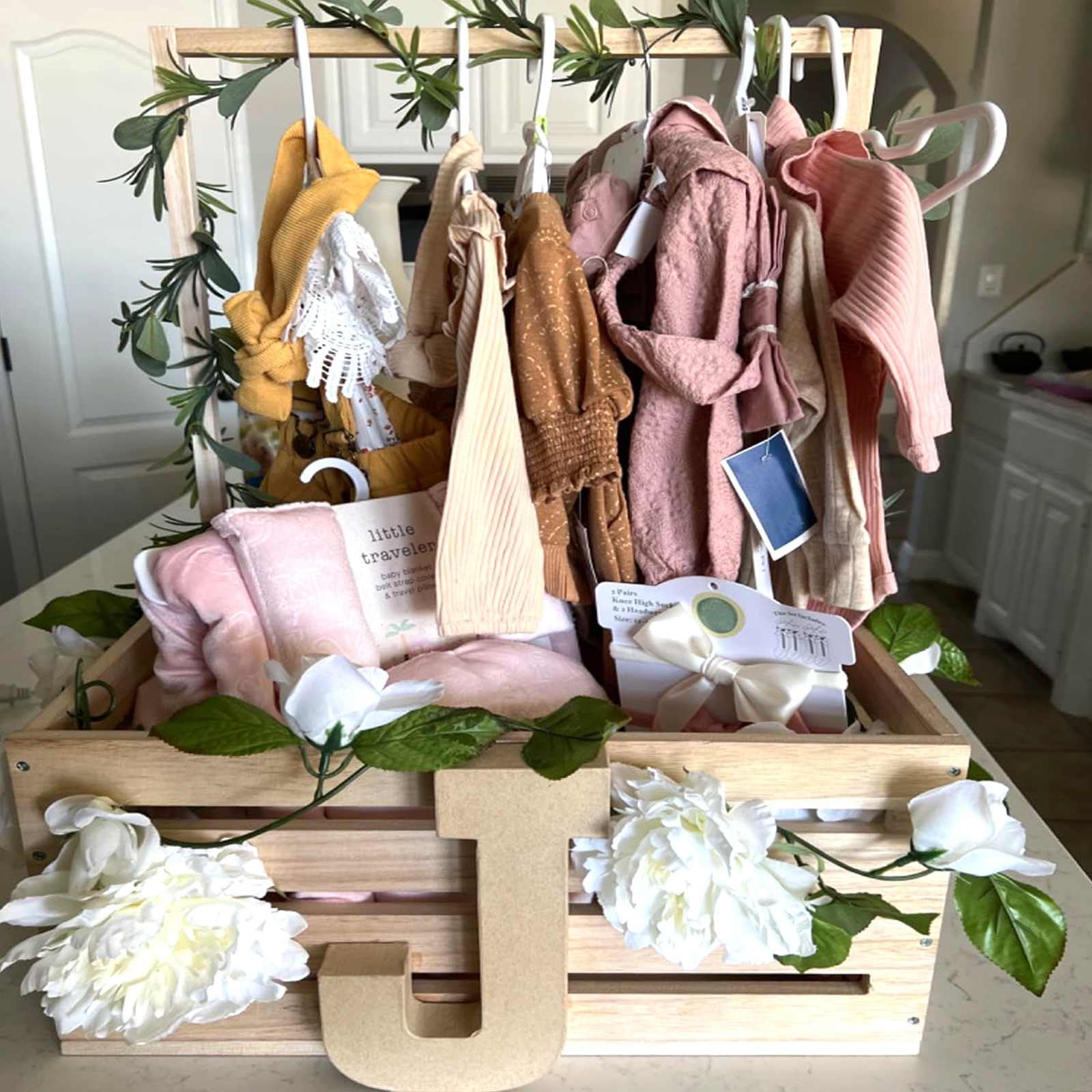 Wooden Baby Shower Gift Crate with Handle - Large Storage Basket for Newborn Boys & Girls - Perfect Baby Shower, Pregnancy & Welcome Gifts for New Parents - Nursery Organization & Home Decor