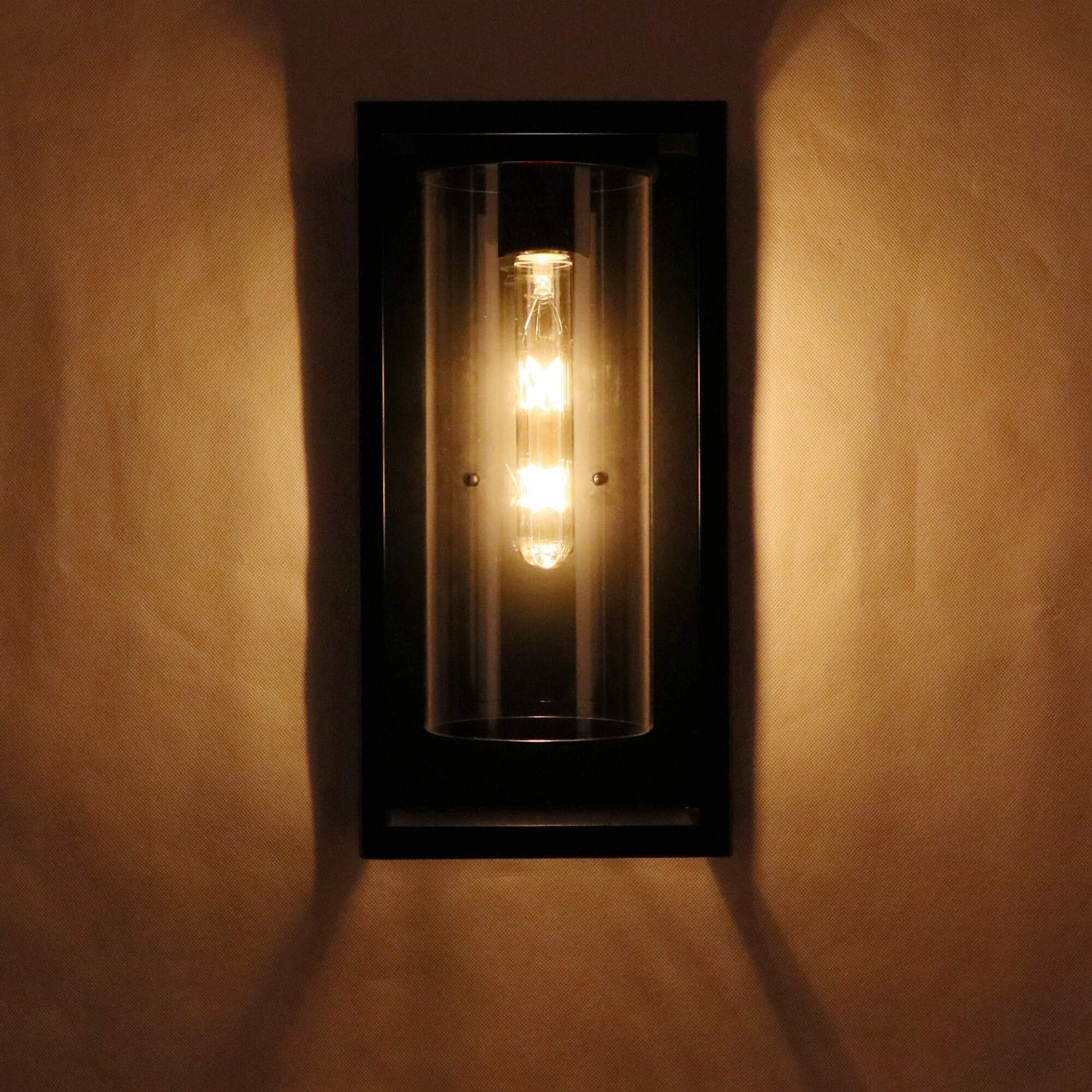 1 Light Outdoor Wall Lantern - Imperial Black Mid-Century Modern Design - Energy Efficient LED Exterior Light for Porch, Patio, Garden & Entryway